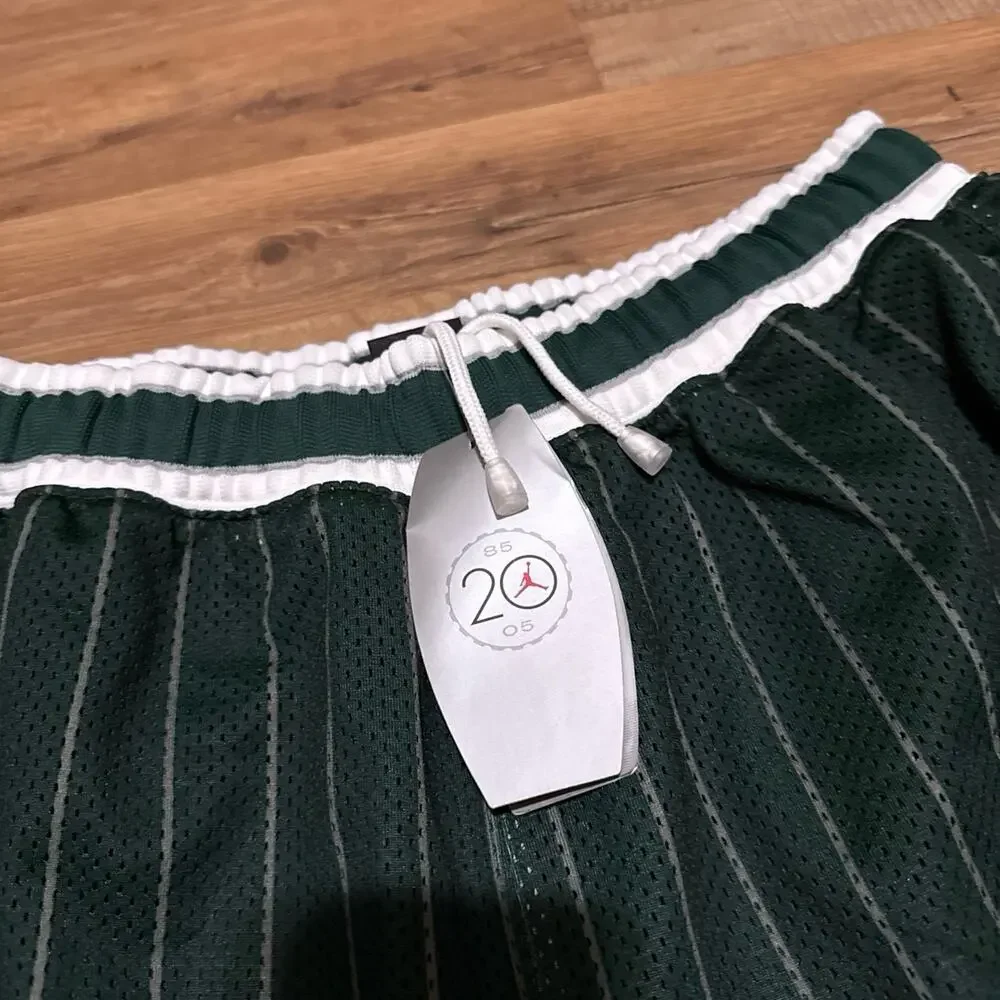 Air Jordan Wings 20th Anniversary Green Pinstripe Diamond Silky Shiny Y2K Shorts